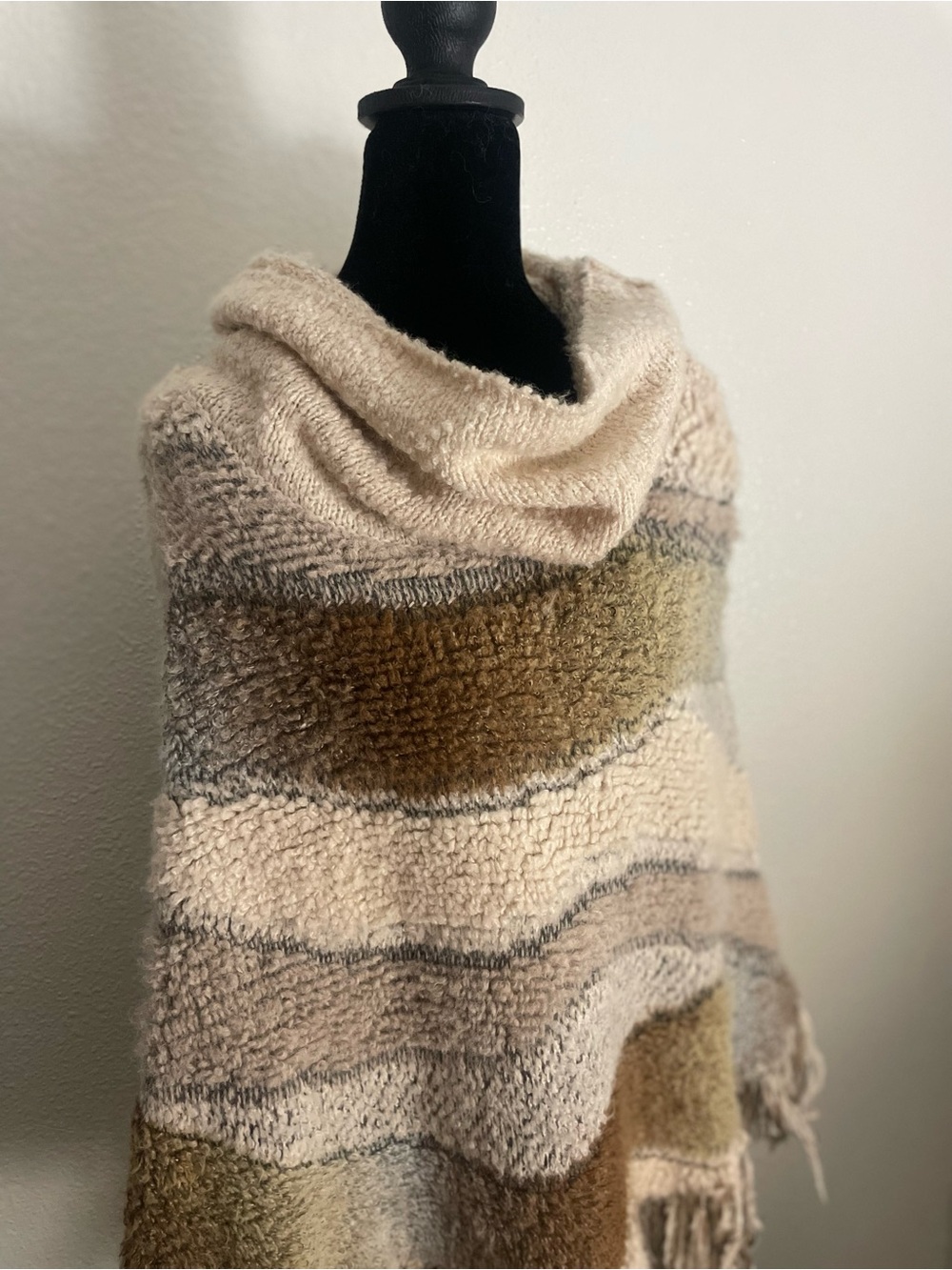 Inc International Concepts L/XL Boho Cowl Neck Fringe Knit Poncho